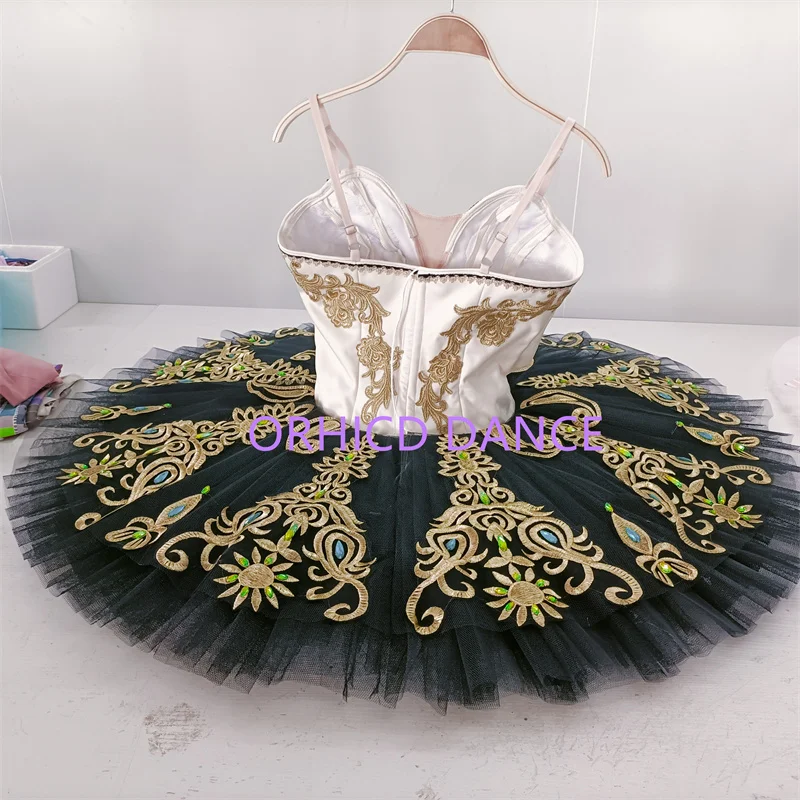 Professional High Quality 12 Layers Custom Size Girls Adult Theatre Performance Wear Straight Plate Black Ballet Tutu Costumes