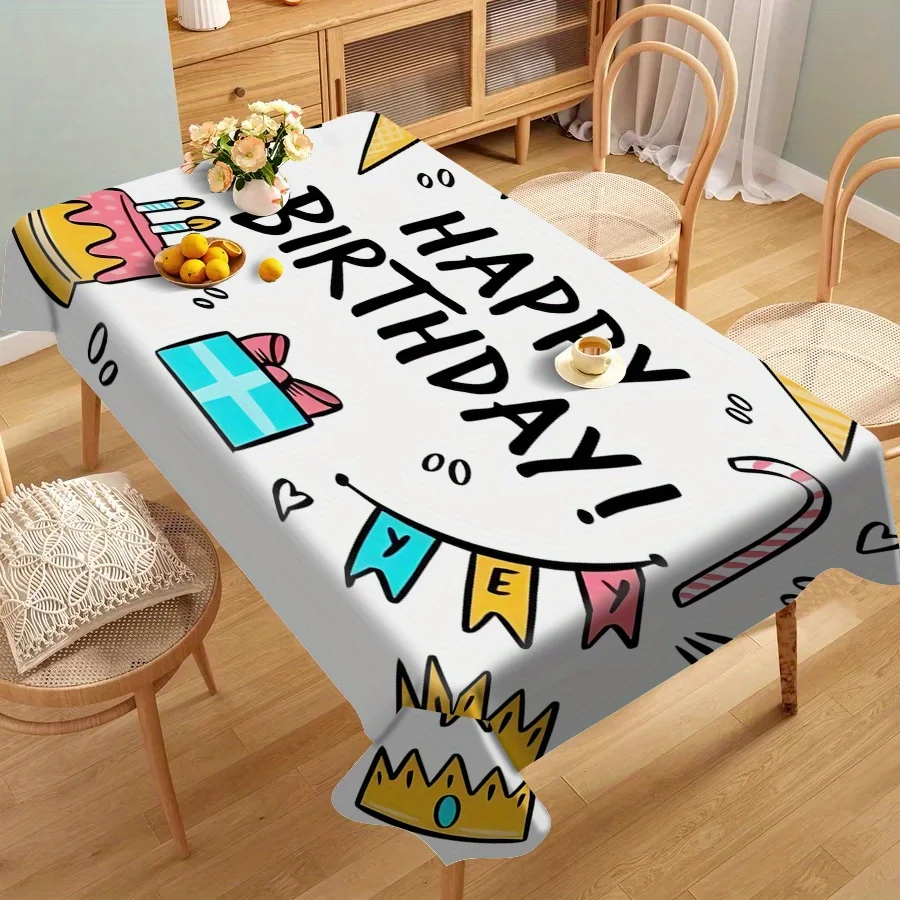 1pc Dining Table Decor Party Supplies, Colorful Print Birthday Celebration Cartoon Pattern Premium Tablecloth