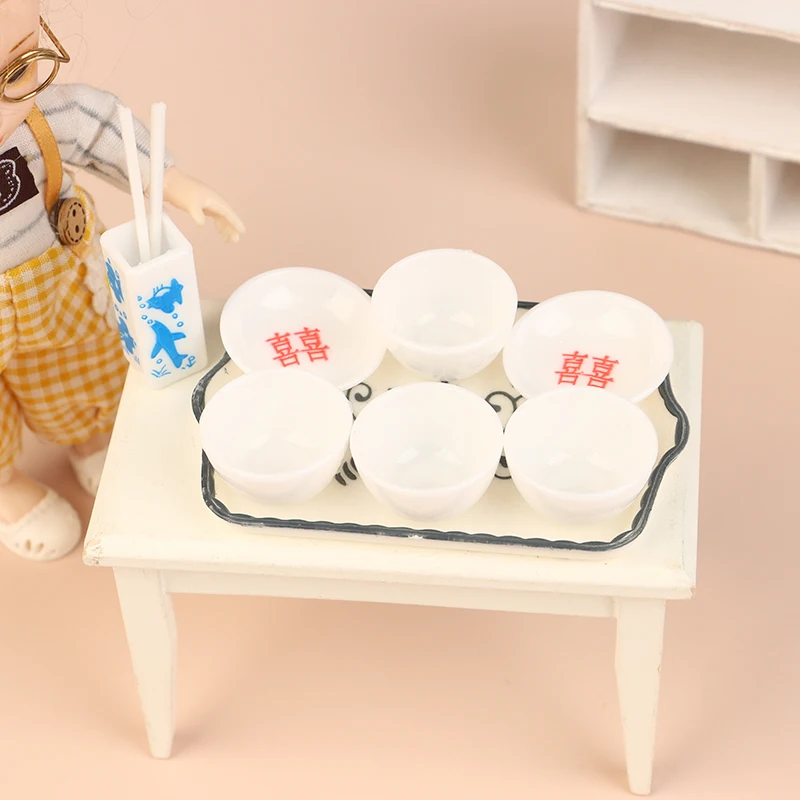 Doll Home Miniature Kitchenware; Bowl, Plate, Chopstick, Tray Set; Ideal for Simulation Kitchen Decor and Pretend Play Toys.
