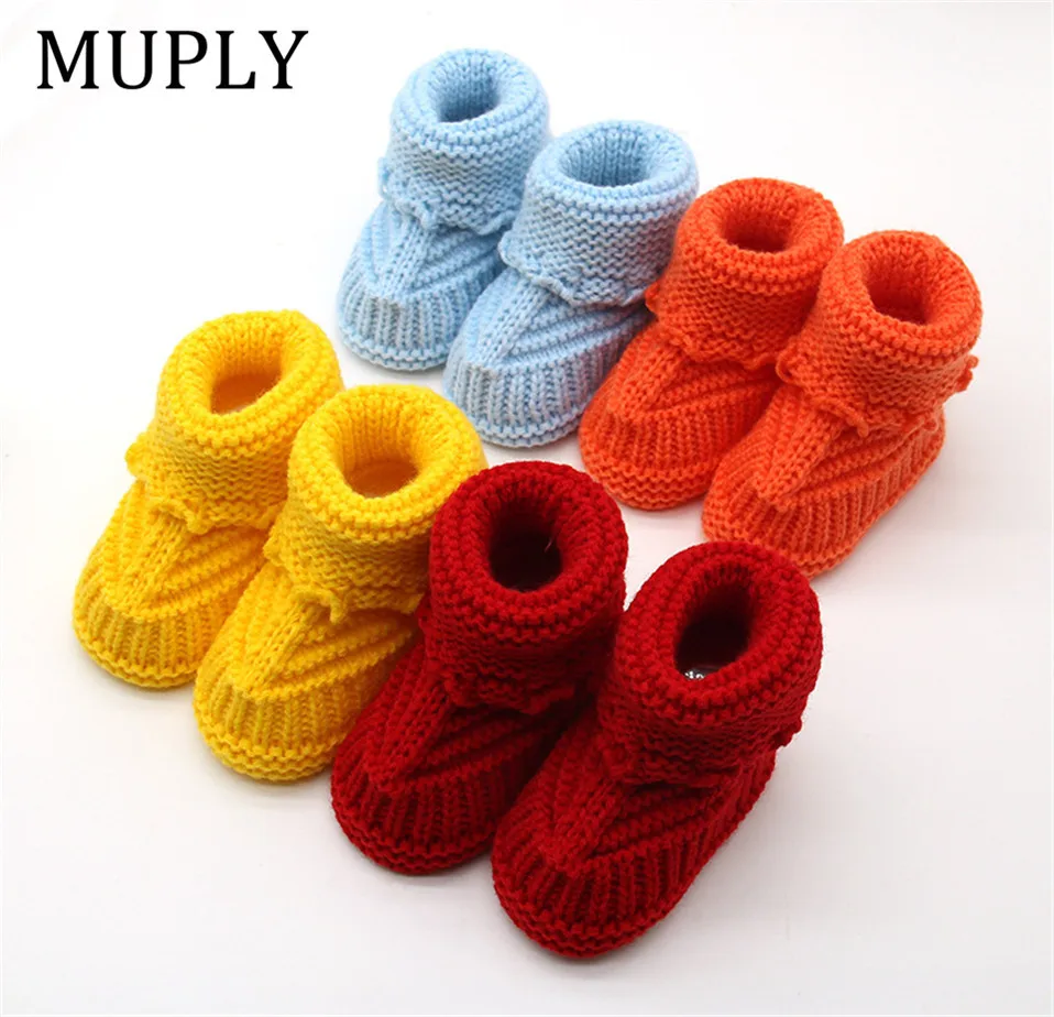 Handmade Newborn Baby Boys Girls Crib Shoes Infant Boys Girls First Walkers Crochet Knit Winter Warm Booties Toddler Warm Shoes