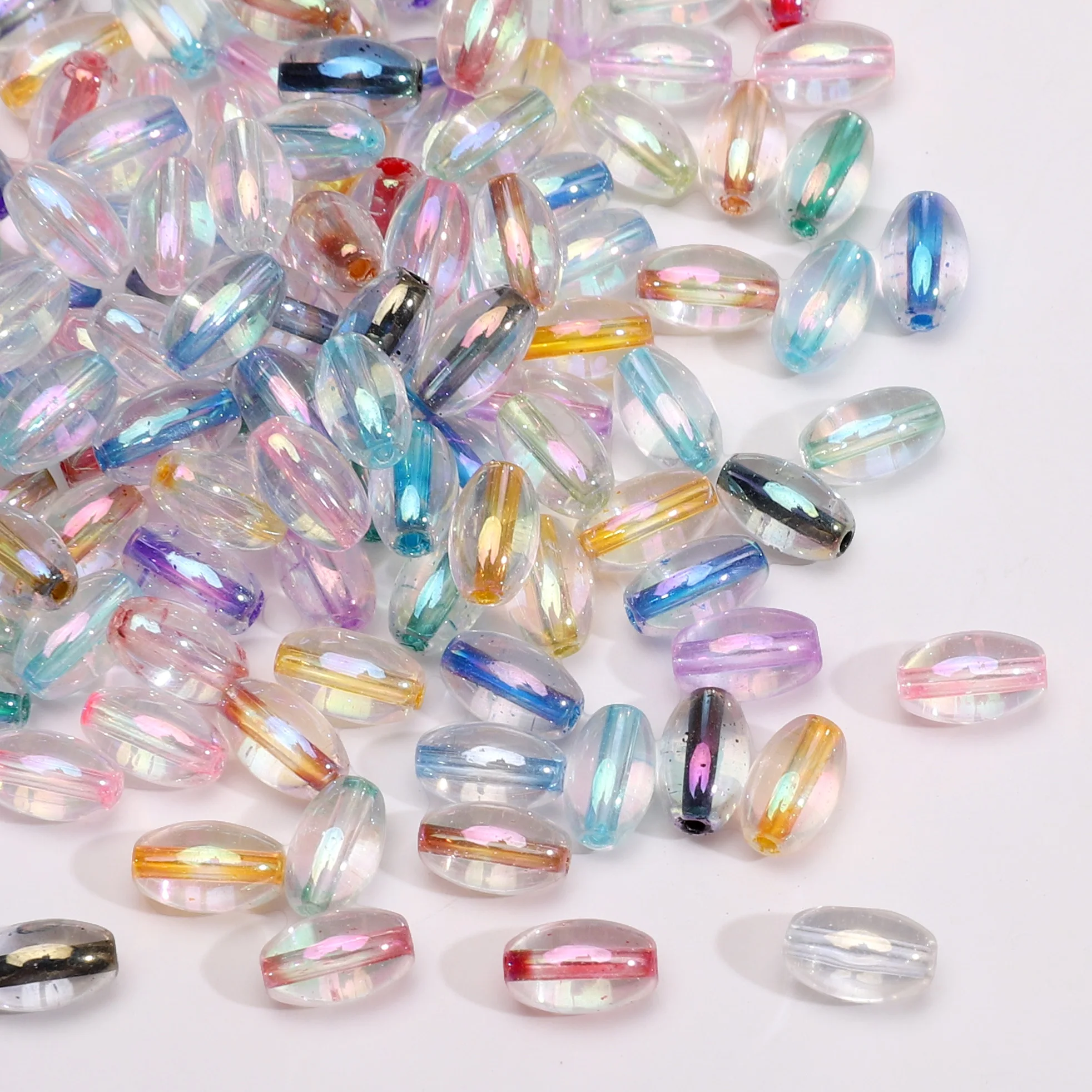 50Pcs 4×7mm Glass Oval Dyed Core Beads Loose Spacer Beads for DIY Handmade Jewelry Phone Chain Craft Supplies Accessories