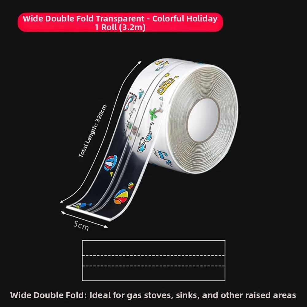 1 Roll PVC Bathroom Sealing Tape 50/38mm Waterproof Shower Tub Tape Stain-resistant Self-adhesive Window Sealing Tape Home Use