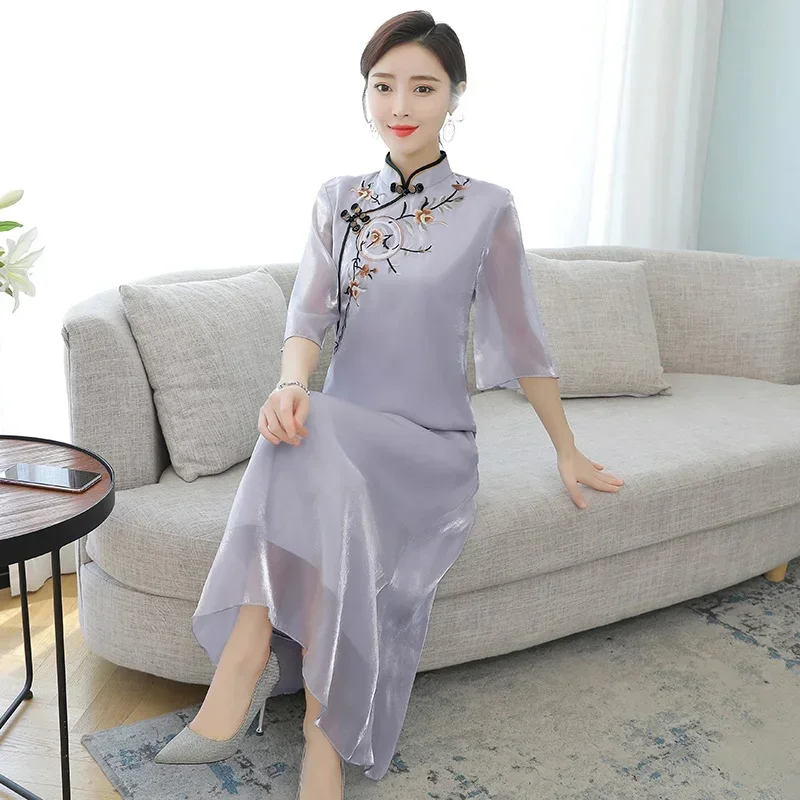 Chinese New Style Cheongsam Improved Floral Retro Embroidery National Women Qipao Loose Vintage Dress Quality 10 MN3