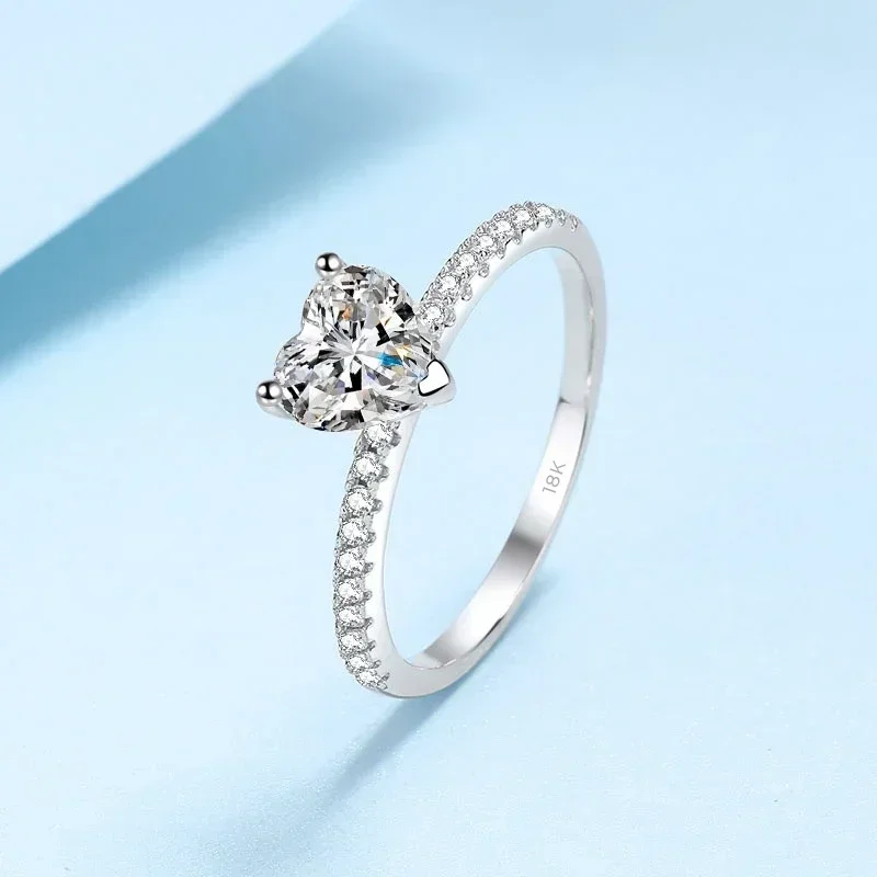 

2/1CT Sparkling Moissanite Diamond Rings for Engagement Girlfriend, Designer Jewelry Heart Shaped Women 18K White Gold Ring