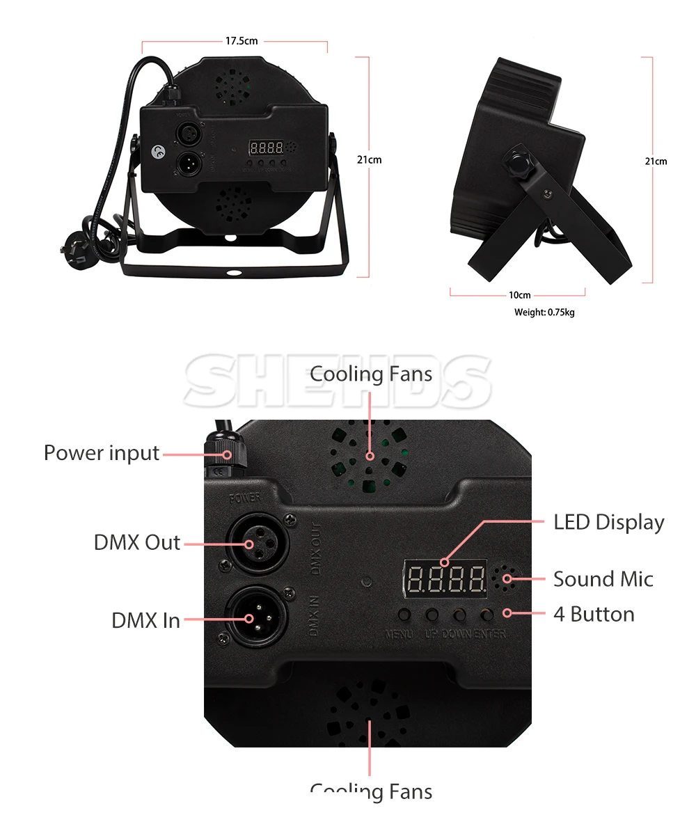 SHEHDS Festen Stecker 7x12W RGBW 4in1/7X18W RGBWA + UV 6in1 Mobile stecker LED Par Licht Für DJ Disco Party Weihnachten Dekoration – Detail 5