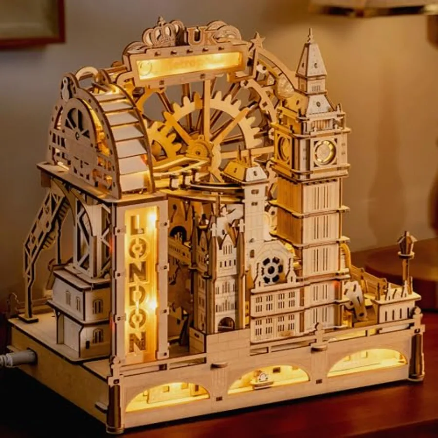 

3D Wooden Marble Run Puzzle for Adults London Themed Mechanical Model Building Kits 431 Pcs DIY Construction Toy Brain Teaser G