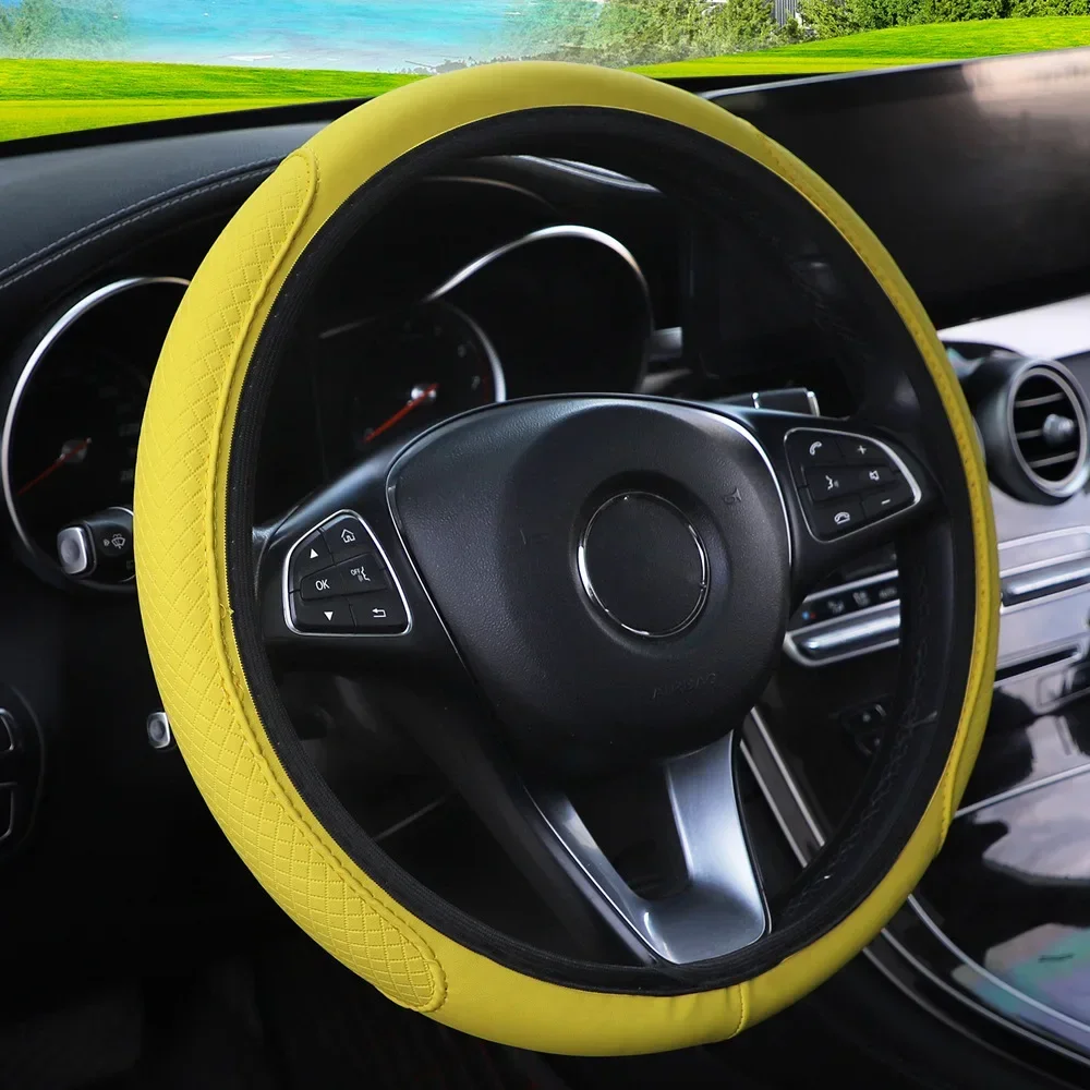 Car Steering Wheel Cover Artificial Leather Elastic Skidproof Auto Steering- Wheel Embossing Leather Over Car-styling
