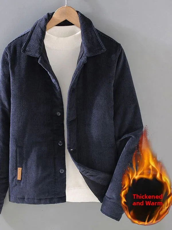 

Men's Cotton Jaet Coat Vintage Flap Collar Corduroy Button Design Warm Long Sve Stand Fit Casual Outerwear Coat