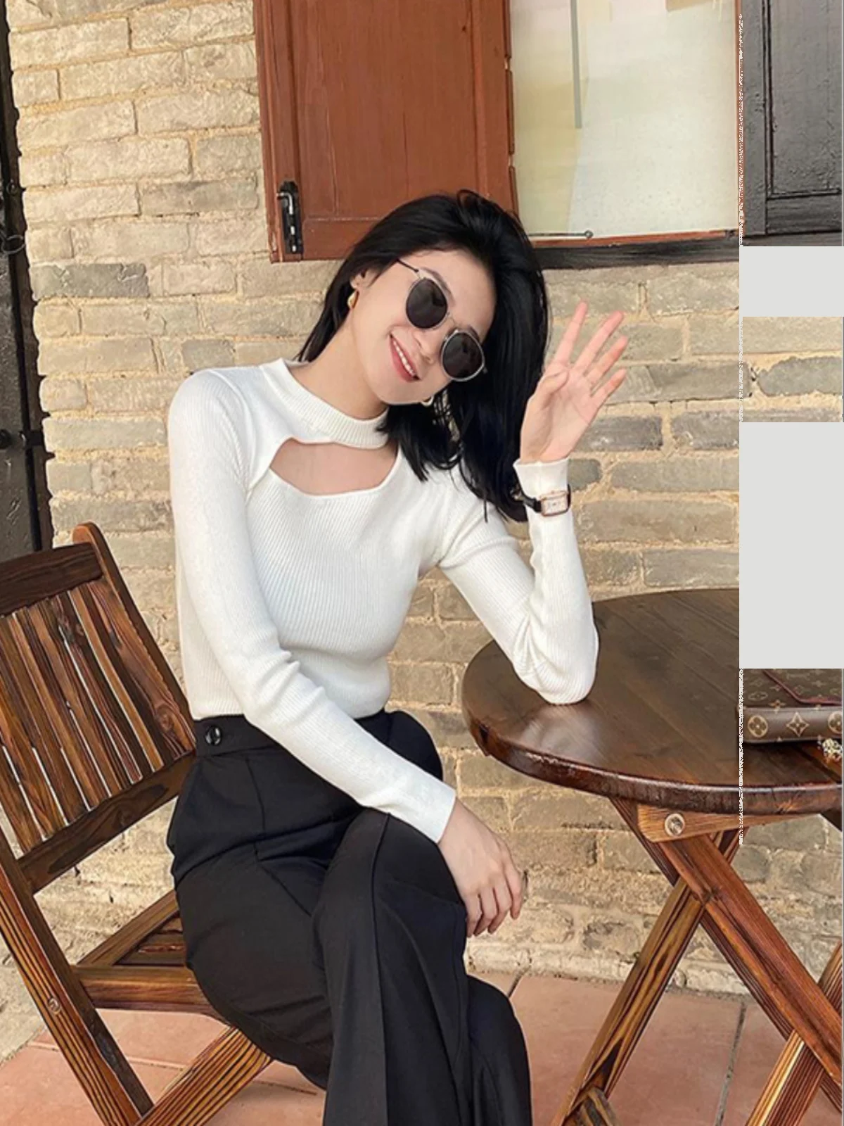 Dolce Sle Maglia da donna lunga Sve rotonda Ne Hanging Ne Top Slim Fit Base irt Maglione casual dal design scavato