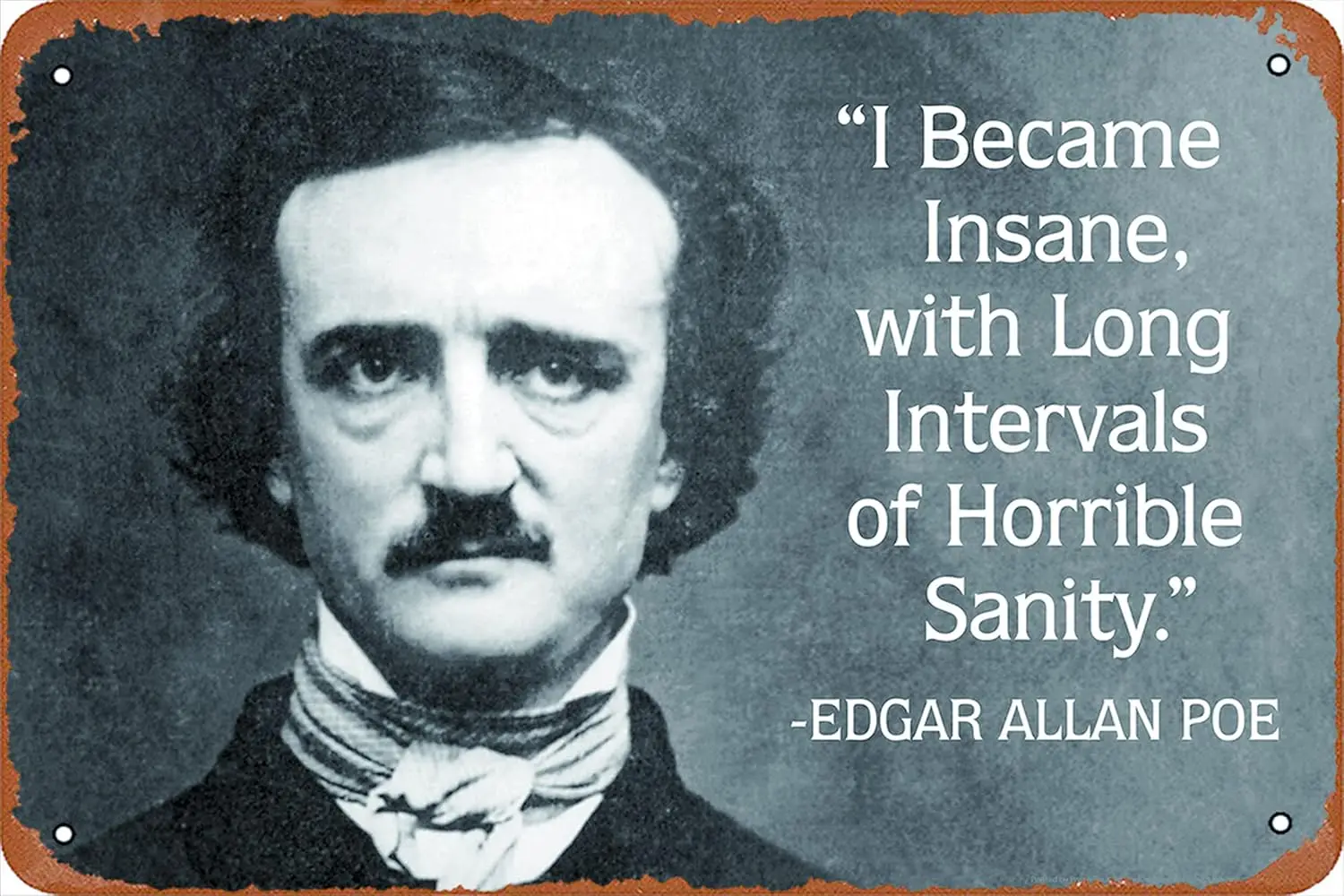 I Became Insane Intervals Horrible Sanity Edgar Allan Poe Famous Motivational Inspirational Quote Metal Tin Signs Room Stuff Wal