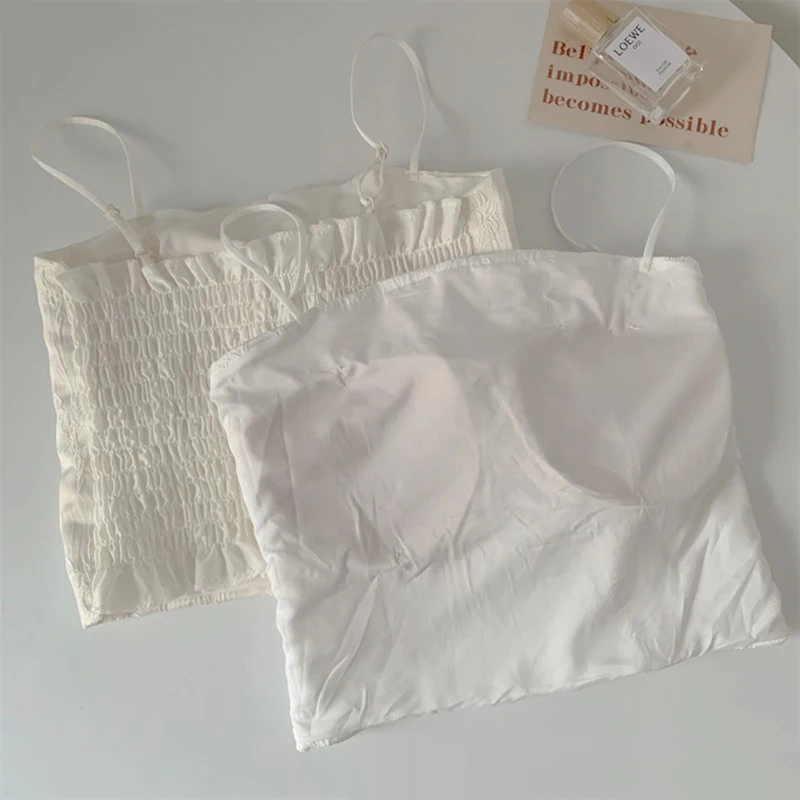 Summer Women Butterfly Tassel Buckle New Chinese Tank Top Backless Vintage Tube Top With Bra Pad Slim Pleated Elastic Sexy Camis