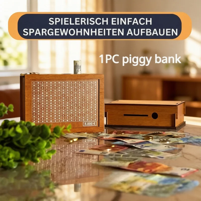 Wooden Money Box Savings Challenge Euro 1000 3000 5000 10000 Cash Vault Piggy Bank for Adults Kids Reusable