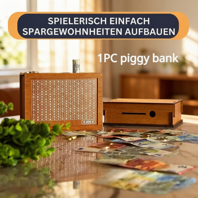  Wooden Money Box Savings Challenge Euro 1000 3000 5000 10000 Cash Vault Piggy Bank for Adults Kids Reusable 