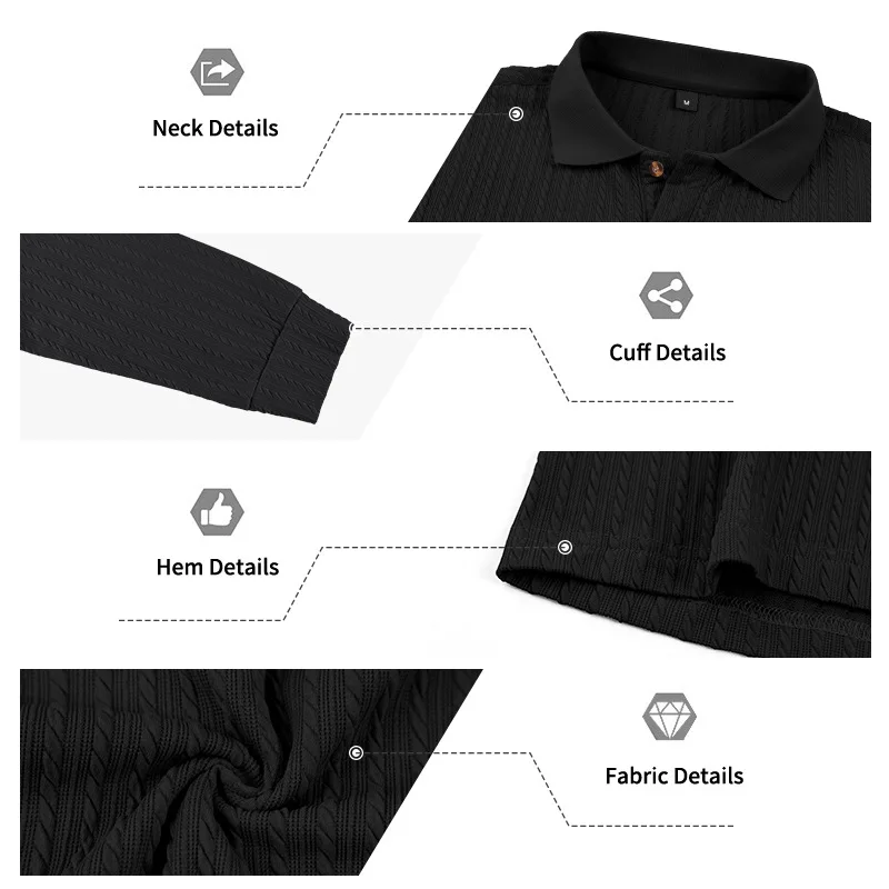 Herren Herbst-Winter US-Größe Jacquard Schlangenmuster Langarm-Poloshirt, Lässiges Einfaches Revers-Unterhemd – Detail 20