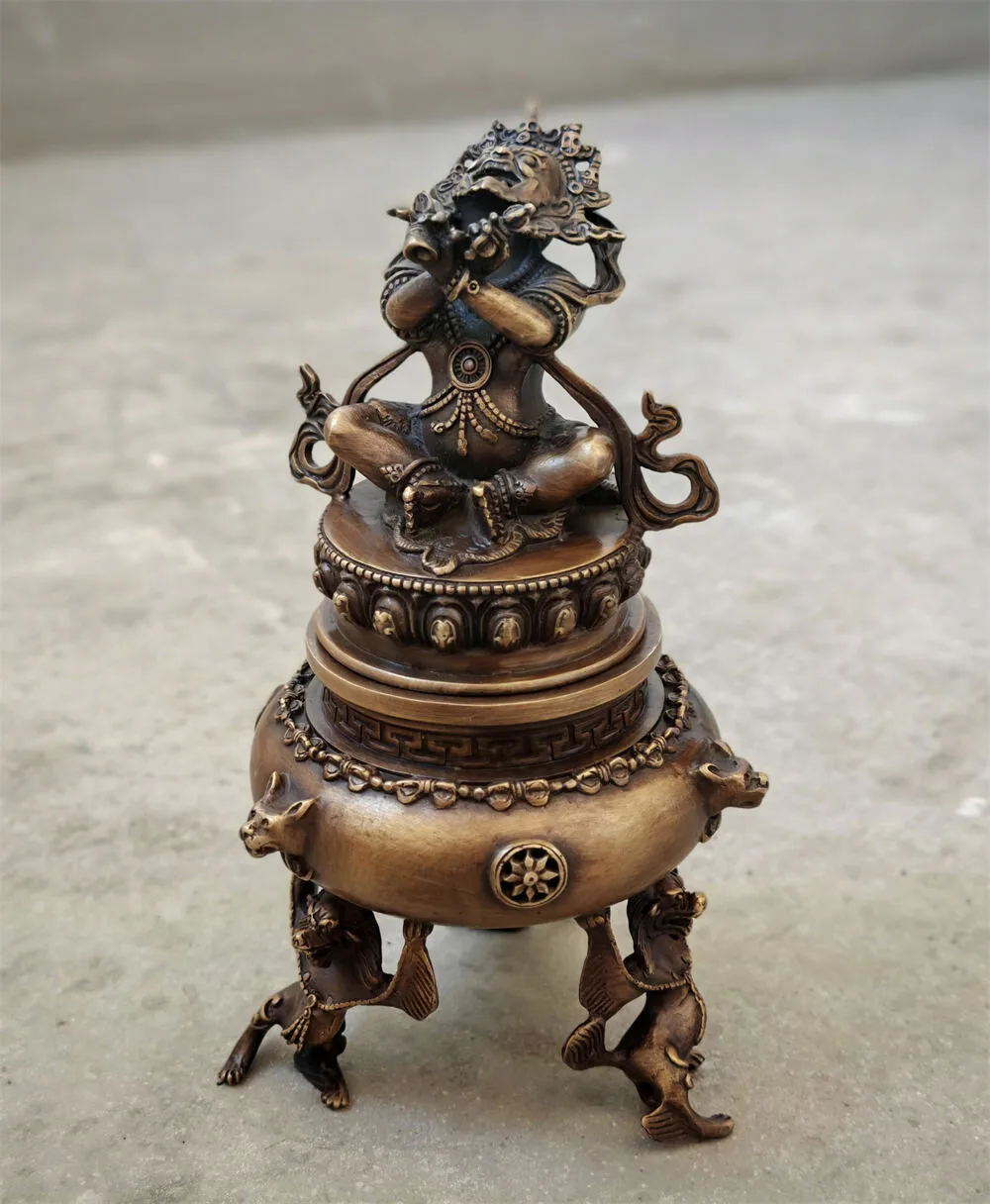 

Антикварная бронзовая статуя Симмука, божество Ваджвабрарихи, Дорже, благовония, курильница