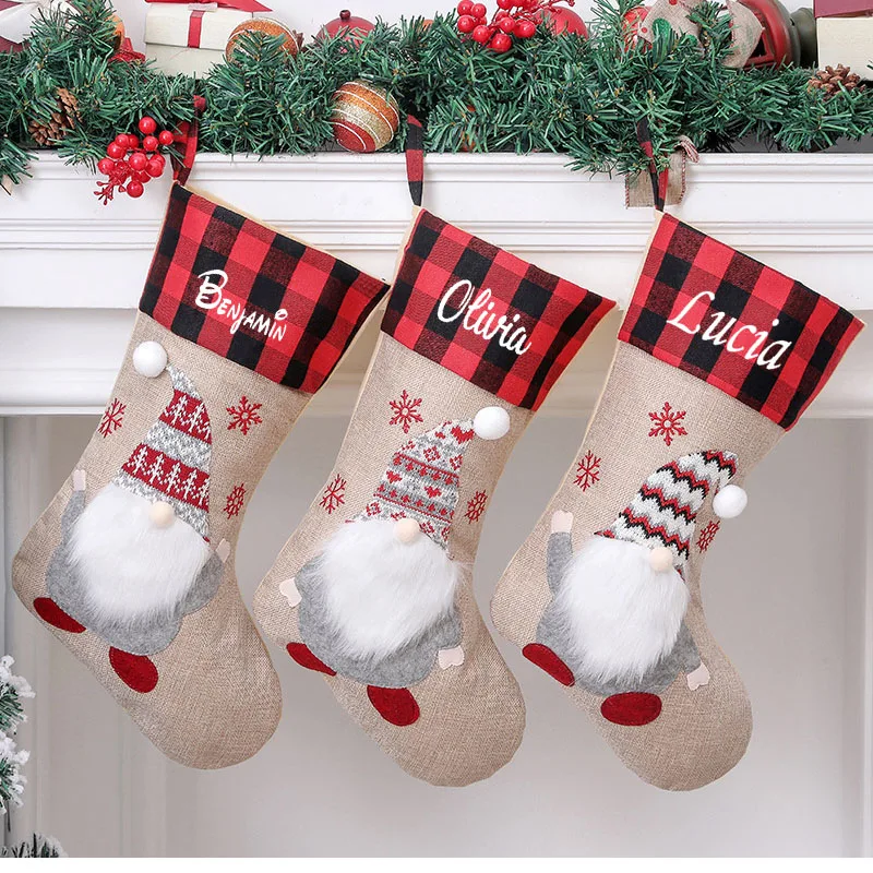 

Christmas Stockings with Embroidered Name Monogrammed Christmas Decoration Socks Merry Christmas Knitted Stocking New Year Gifts