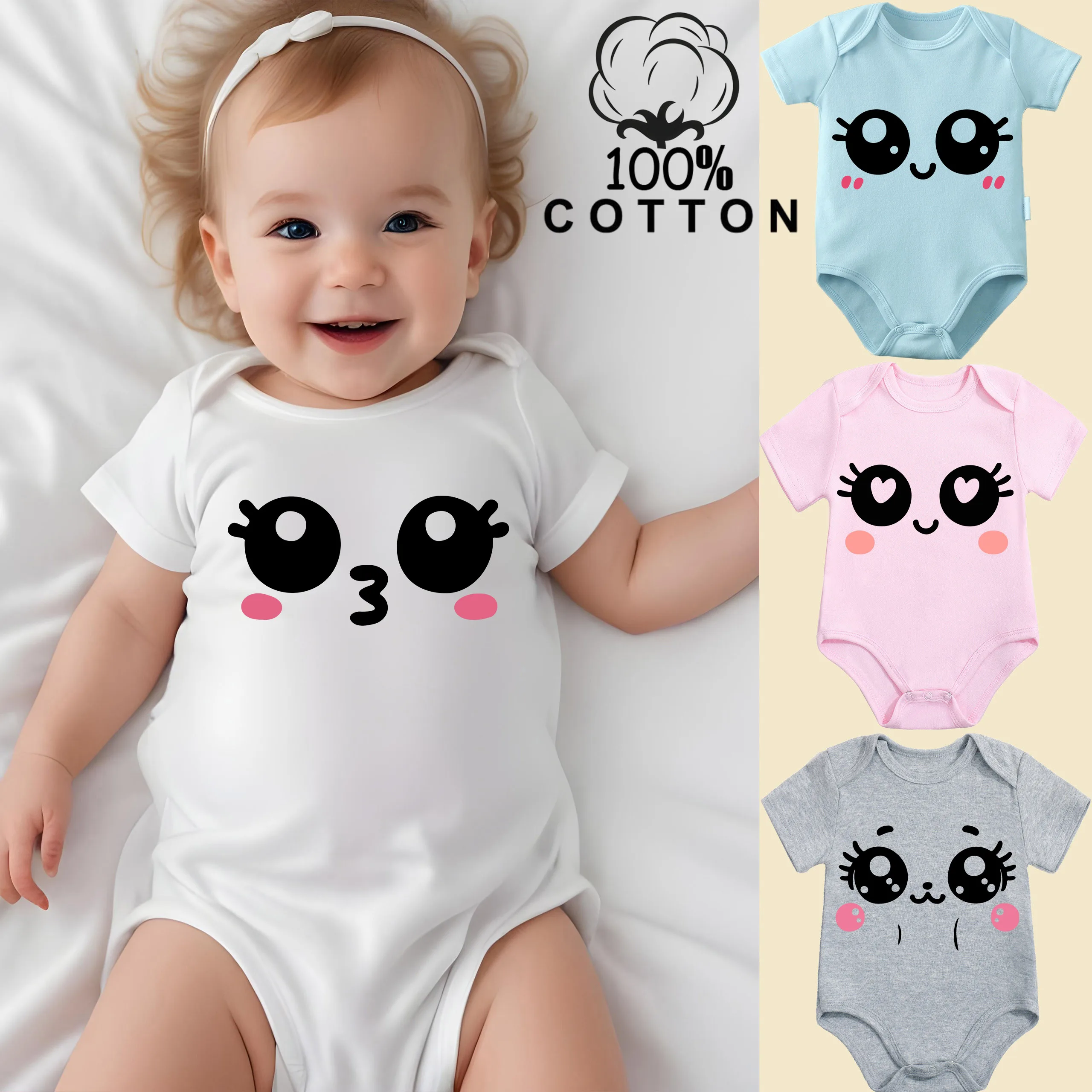 

Комбинезон из чистого хлопка с милым принтом в виде улыбающегося лица, удобная одежда для малышей, комбинезон для новорожденных от 0 до 12 месяцев