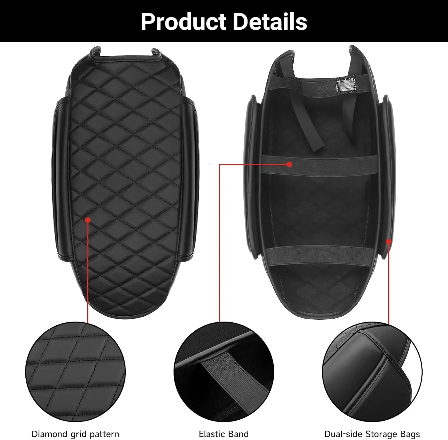 غطاء مسند ذراع وحدة التحكم المركزية متوافق مع ملحقات جيب رانجلر JK لعام 2011-2017 غطاء مسند الذراع من الجلد الأسود مع
