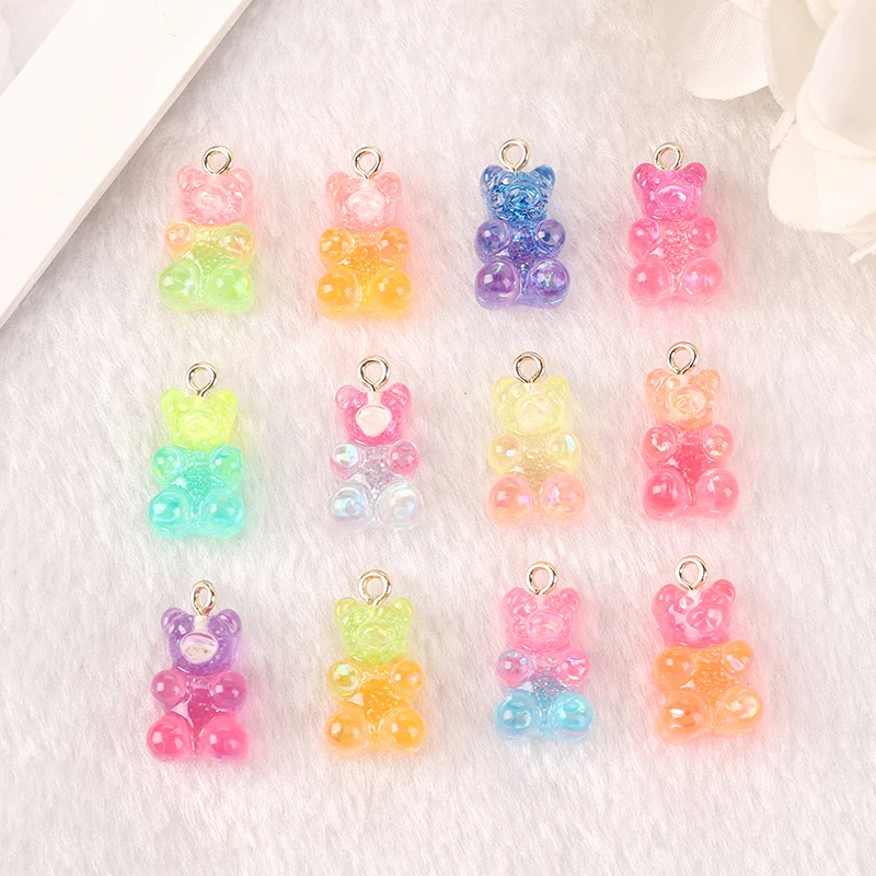 20Pcs Resin Gummy Bear Charms Flatback  Necklace Keychain Pendant DIY Making