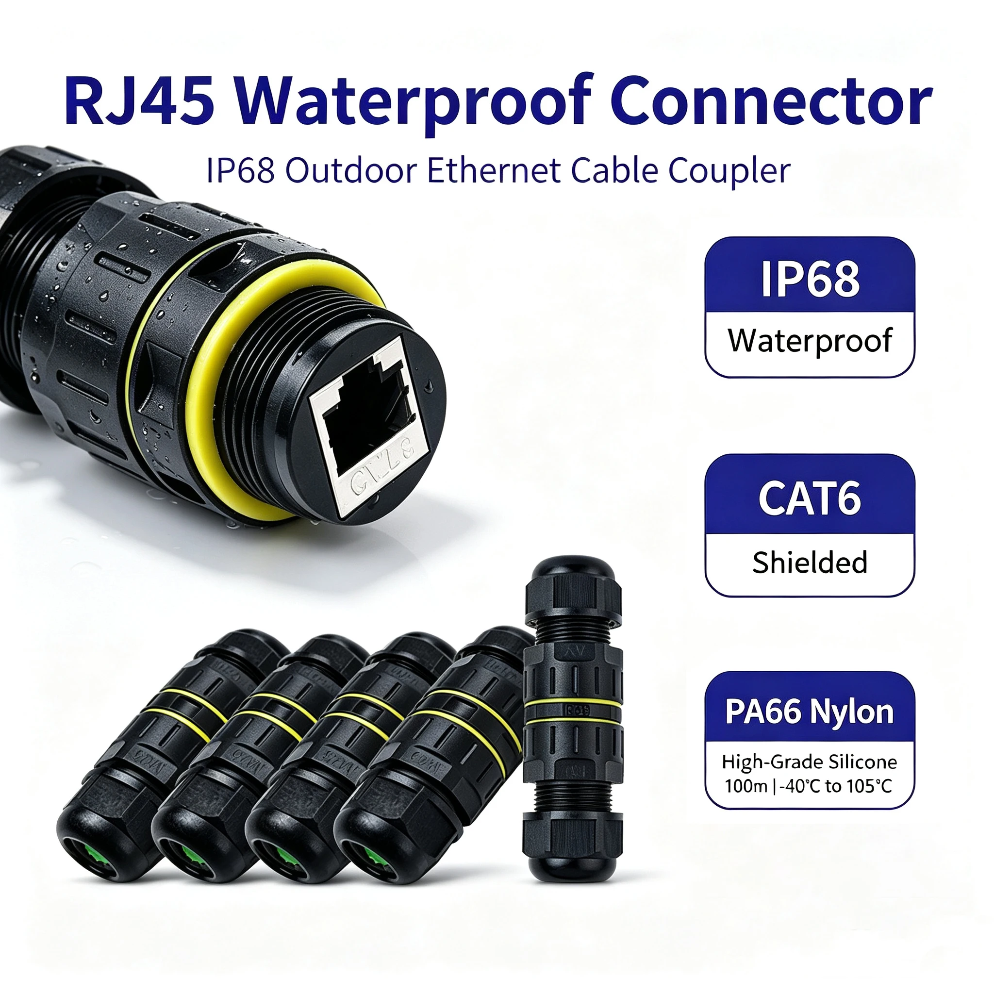 IP68 Waterproof Shielded RJ45 Connector CAT6 CAT5e Outdoor Ethernet Coupler Female to Female LAN Cable Extender Inline Adapter