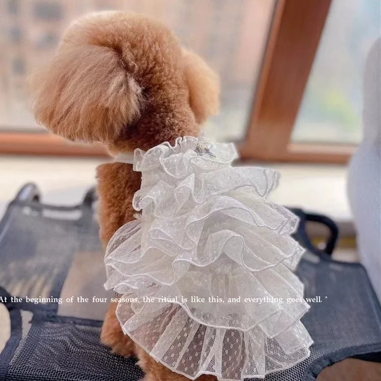 Spring/Summer Dog Cake Skirt Multi layered Lace Skirt Full Wedding Dress Sweet Pet Clothes Cat Skirt Teddy Princess Skirt