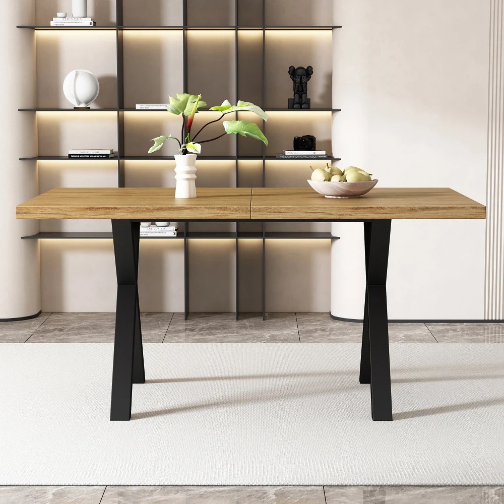 Esstisch, gekreuztes Design, rechteckiger Esstisch, Couchtisch, moderner, einfacher Esstisch aus Schmiedeeisen, 140 x 80 x 76 cm – Detail 3