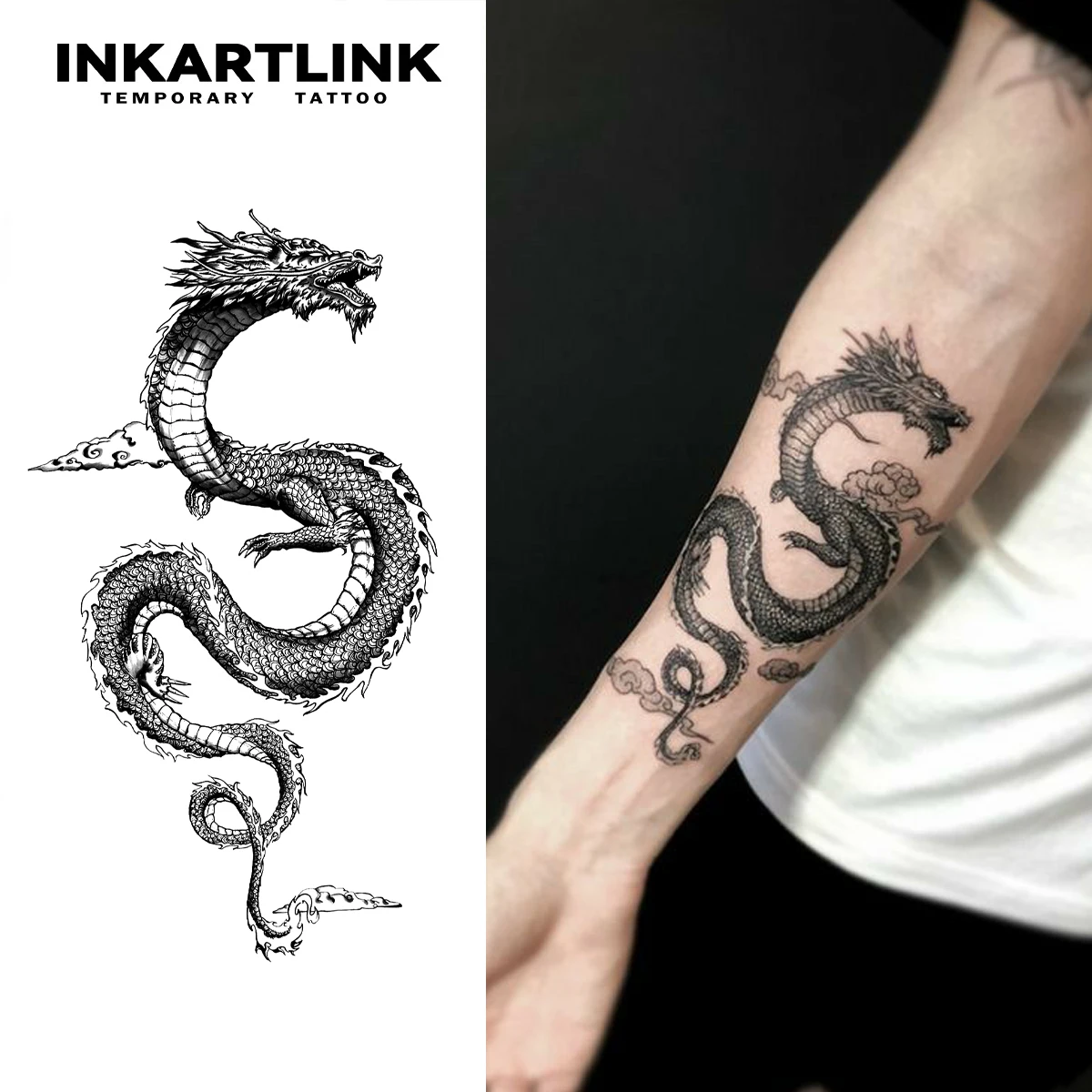 

INKARTLINK Dark Dragon Tattoo Sticker Evil Dragon Totem Temporary Tattoo Waterproof and Non Fading 1-2 Weeks European and Americ