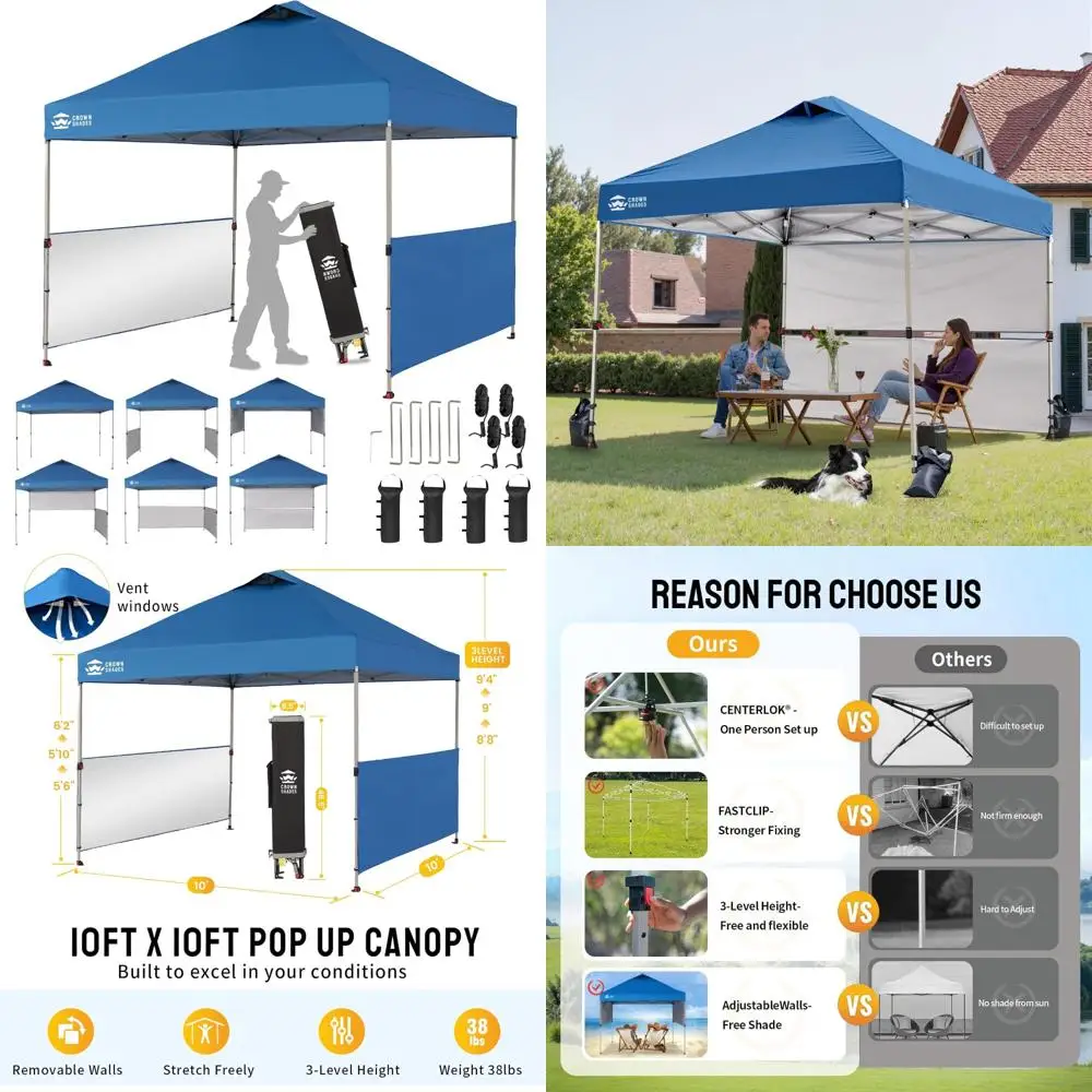 Portable Outdoor 10x10 Pop Up Canopy Tent with UV Protection and Two Half Sidewalls for Sheltered Events