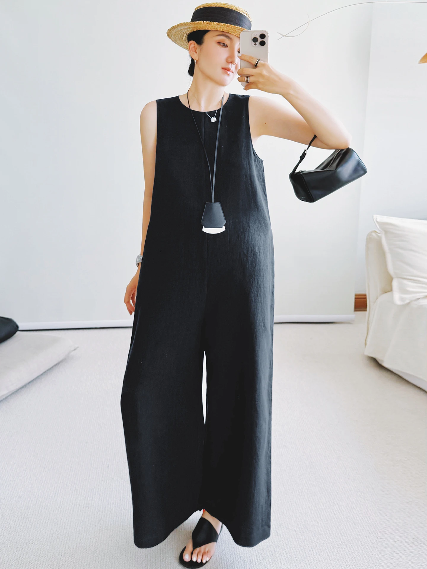 

Bla Han Han Linen Svel Jumpsuit Women's High Waist Drapey Wide Leg Pants Comfortable Breathable Summer Outfit