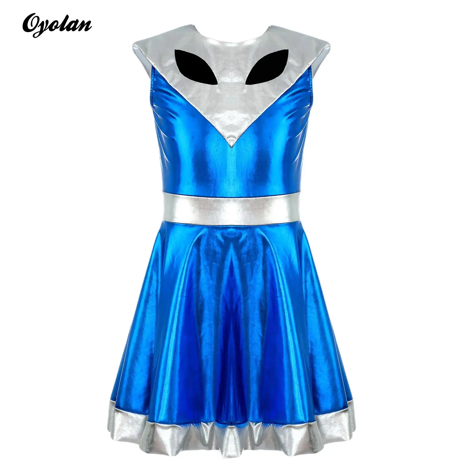 Kids Girl Halloween Alien Robot Spacemen Astronaut Cosplay Costume  Robot Outer Space Dress Metallic A-line Arnival Dress Up