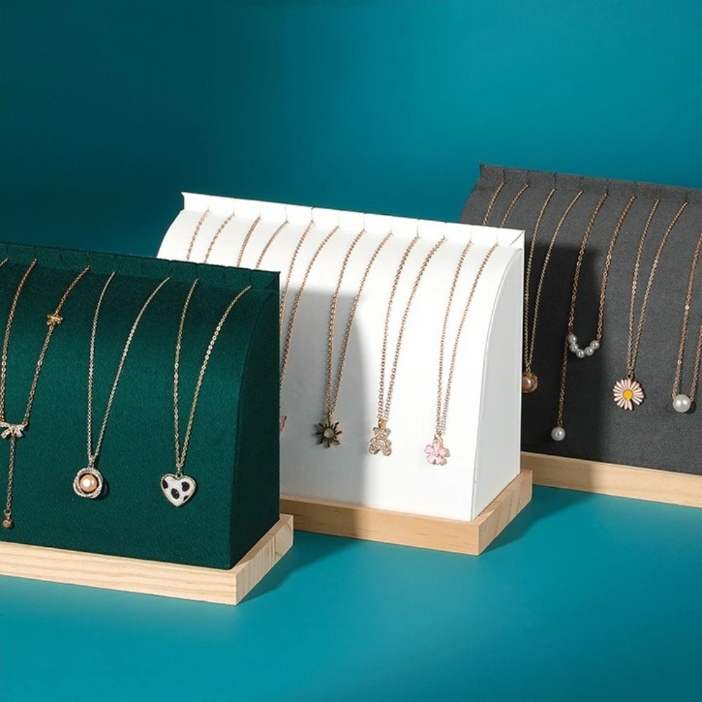 PU/Velvet Surface Necklace Display Stand Solid Wood Base Fashion Jewelry Storage Rack Large Size Multiple Easel