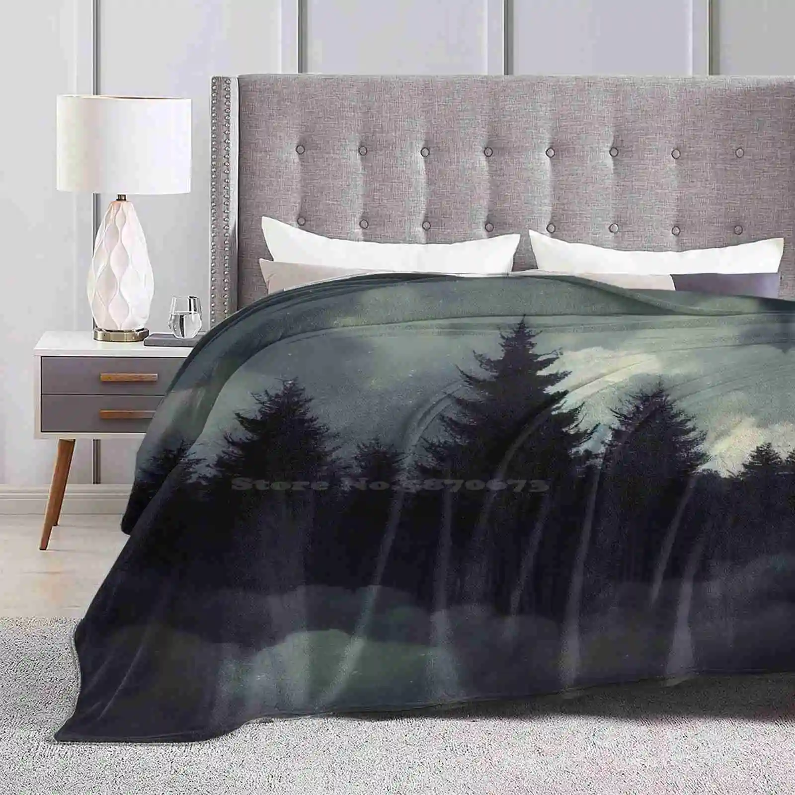 Dark Forest Hot Sale Printing High Qiality Warm Flannel Blanket Wood Black Metal Foggy Horror Macabre Creepy Foresta Bosco Dark