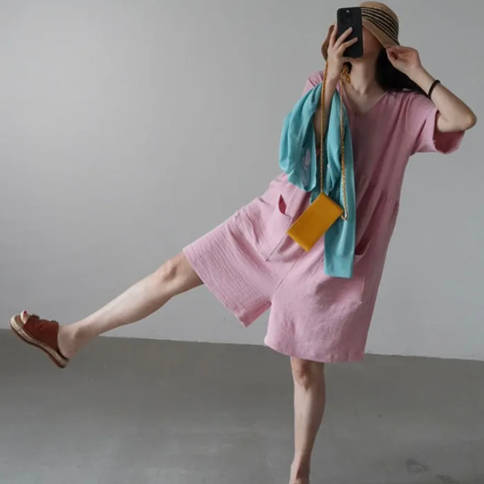 Summer New Women's Casual Pants V-Ne Wide Leg ort Loose Fit Adorable Freening Age-Defng Versatile Casual Trousers