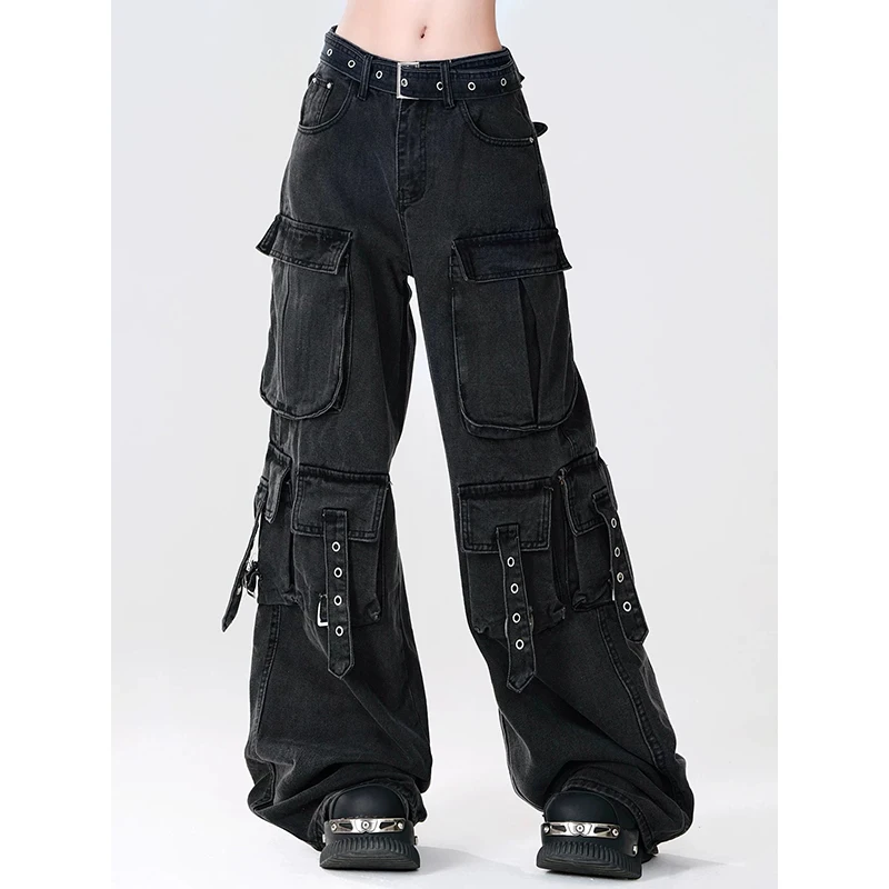 Women Y2k Japanese Streetwear Design Cargo Pants Denim Pants Long Trousers American Vintage Gyaru 2000s Aesthetic Grunge Jeans