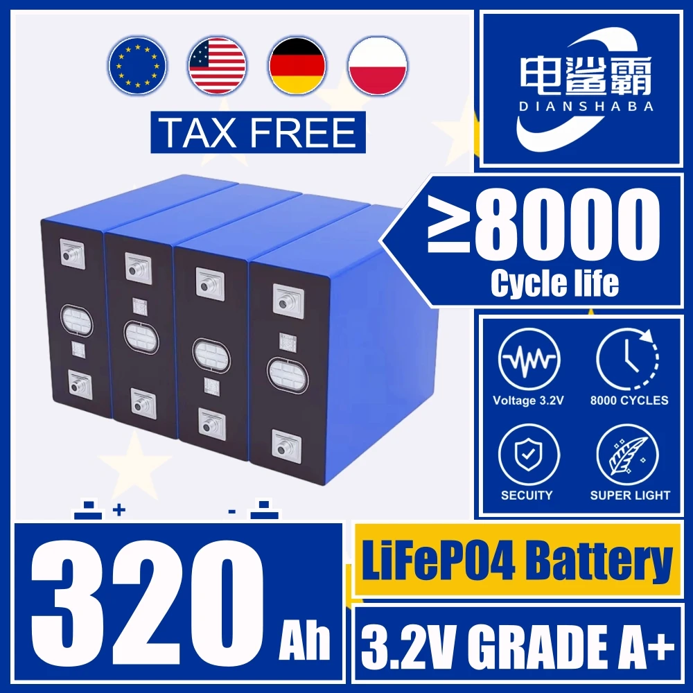 

New Lifepo4 Battery 3.2V 320ah 8000 cycle Rechargeable Lithium Iron Phosphate RV EV Boat Golf Cart Yacht Van Cell Pack