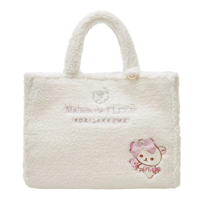 

Rilakkuma Korilakkuma Plush Hand Bags Cartoon Bear Cute Handbags for Women Embroidery White Toto Bags