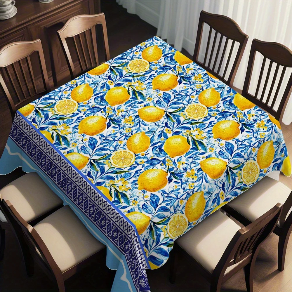 One lemon-patterned square tablecloth is suitable for decorating the dining table at a restaurant party or in the kitchen.