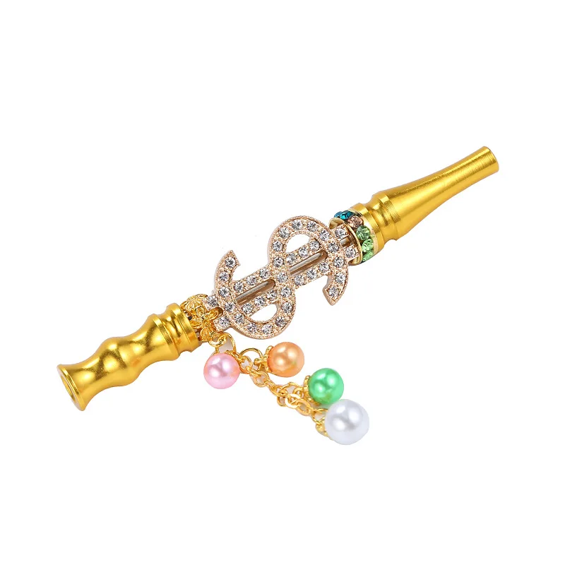 Tobacco Pipe Mouthpiece with Gemstone and Metal Filter for Cross-border Selling