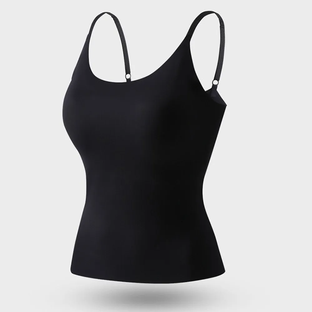 Stretchy Fabric Women Camisole Padded Support Wireless Design Seamless Tank Top Thin Straps Skin-Friendly Underwear Tank Top