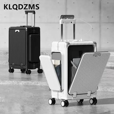 KLQDZMS PC Suitcase Front Opening Boarding Box Multifunctional 20"24 Inch Cart Case Cart Type Travel Bag Rolling Luggage