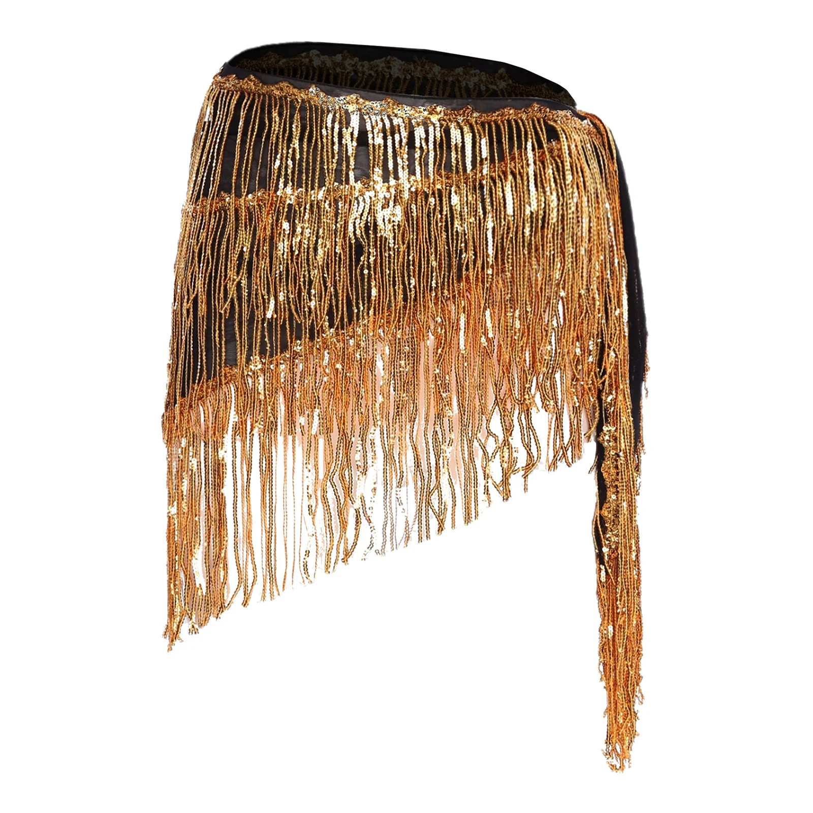 Bauchtanz-Hüfttuch für Damen, glitzernde Pailletten, glänzende Quaste, Fransen, Schnürung, Taillenkette, Rock, Folk-Latin-Bauchtanzkostüme