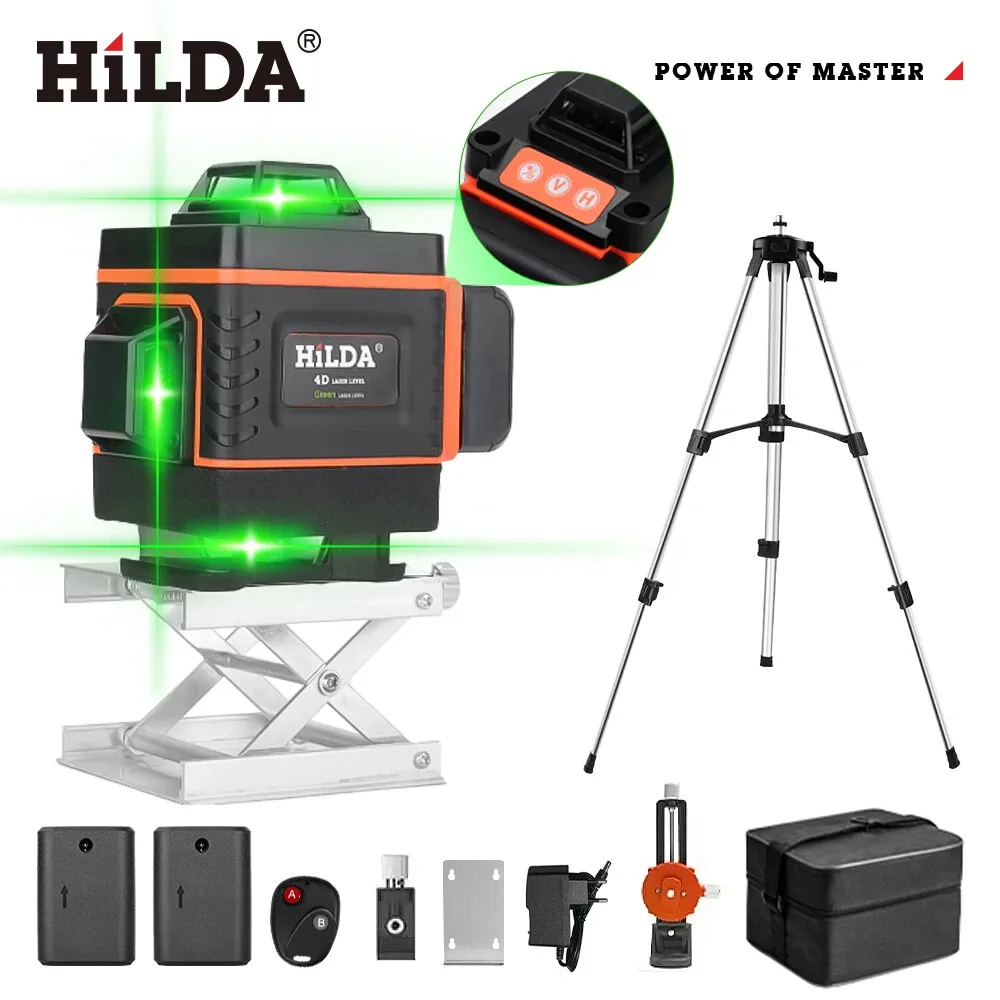 HILDA 12/16 Linien 3/4D-Laser-Wasserwaage, selbstnivellierend, 360° horizontal und vertikal, Kreuz,