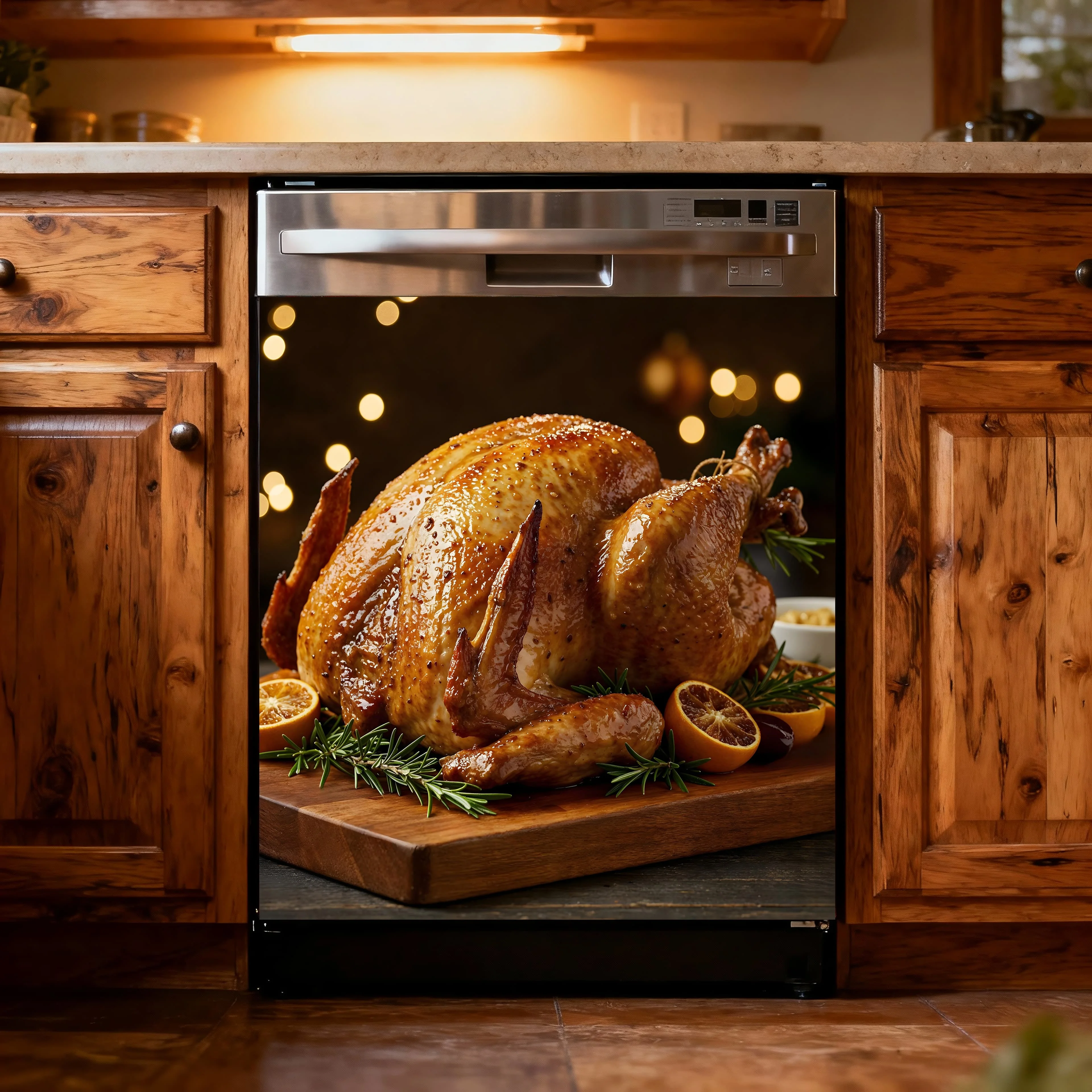 Thanksgiving Roasted Turkey Dishwasher Door Sticker Self‑Adhesive PVC Waterproof Oil‑Proof Autumn Harvest Kitchen Decoration