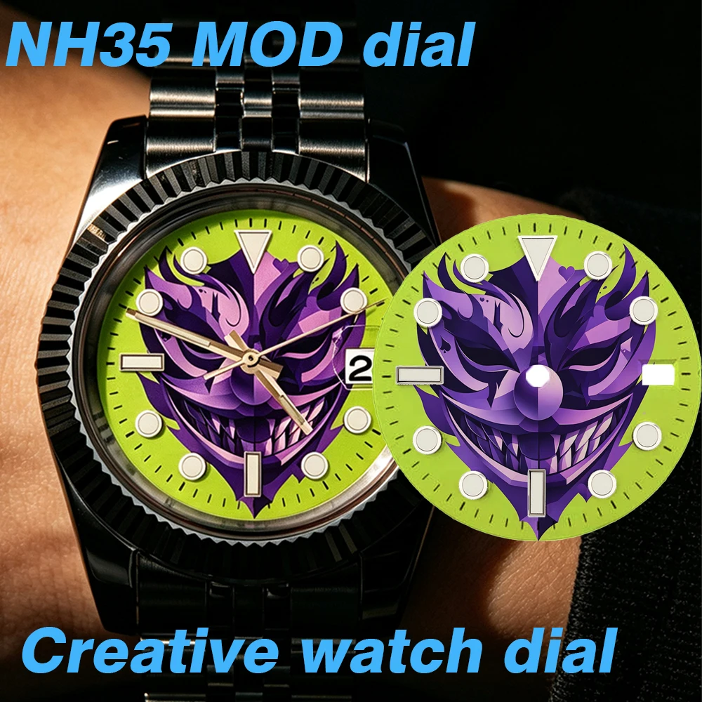

Custom Mask dial 28.5mm Watch Dial nh35 Dial Green Luminous Color Printing Dial Watch Face Fit NH35/36 Movement Watch Parts
