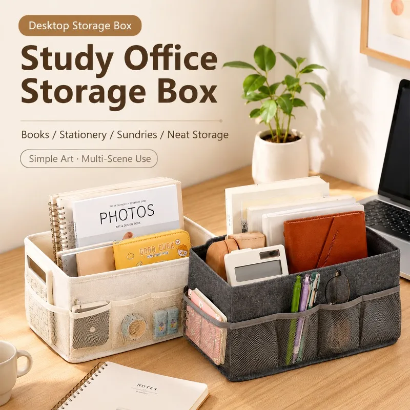 Foldable Desktop Storage Box with Mesh Pocket, Multifunctional Household Organizer, Portable Desk Container for Dorm Bedroom