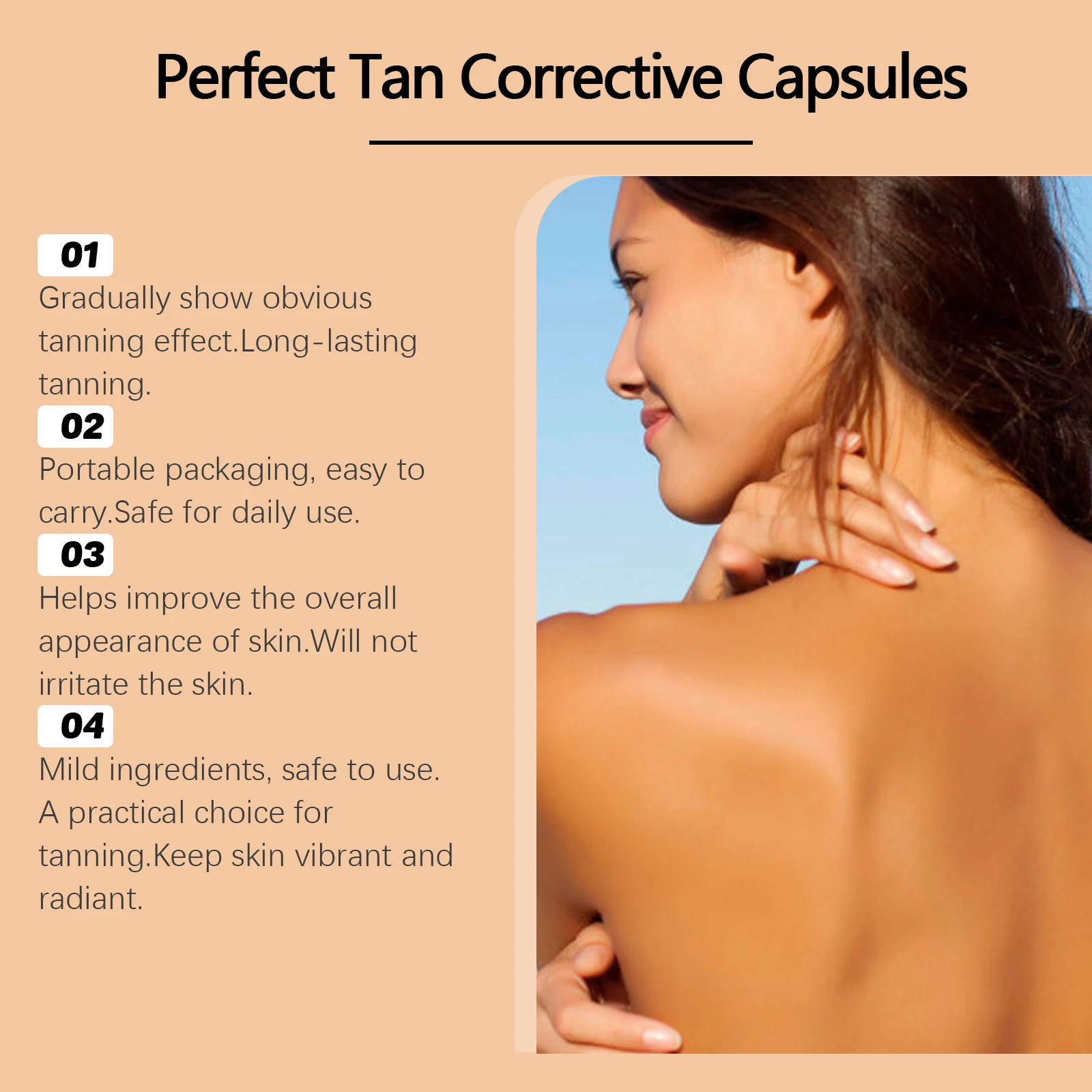 Self Tanning Capsule Fake Tan Sunless Tanner for Pale Skin Streak Free Gentle Moisturizing Waterproof Body Bronzer Tanning Serum