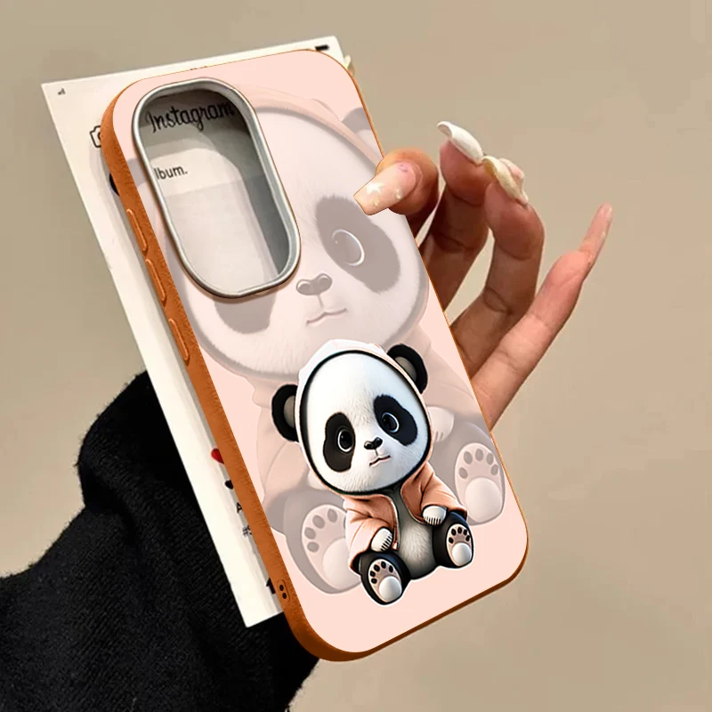 Cartoon Panda Print Phone Case For Samsung Galaxy A56 A55 A26 A16 A15 A35 A25 A36 A54 A14 A34 A53 Soft TPU Leather Texture Cover