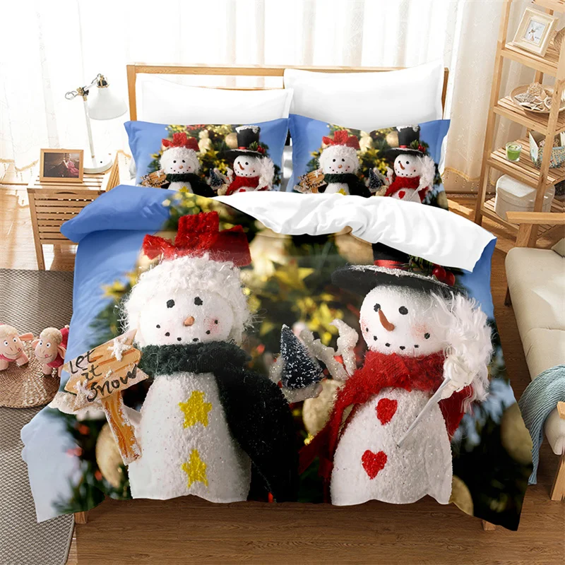 Christmas Snowman Bedding Set Duvet Cover New Year Gift Quilt Cover Boys Girls Bed Set Christmas Decorative House Bedding Set