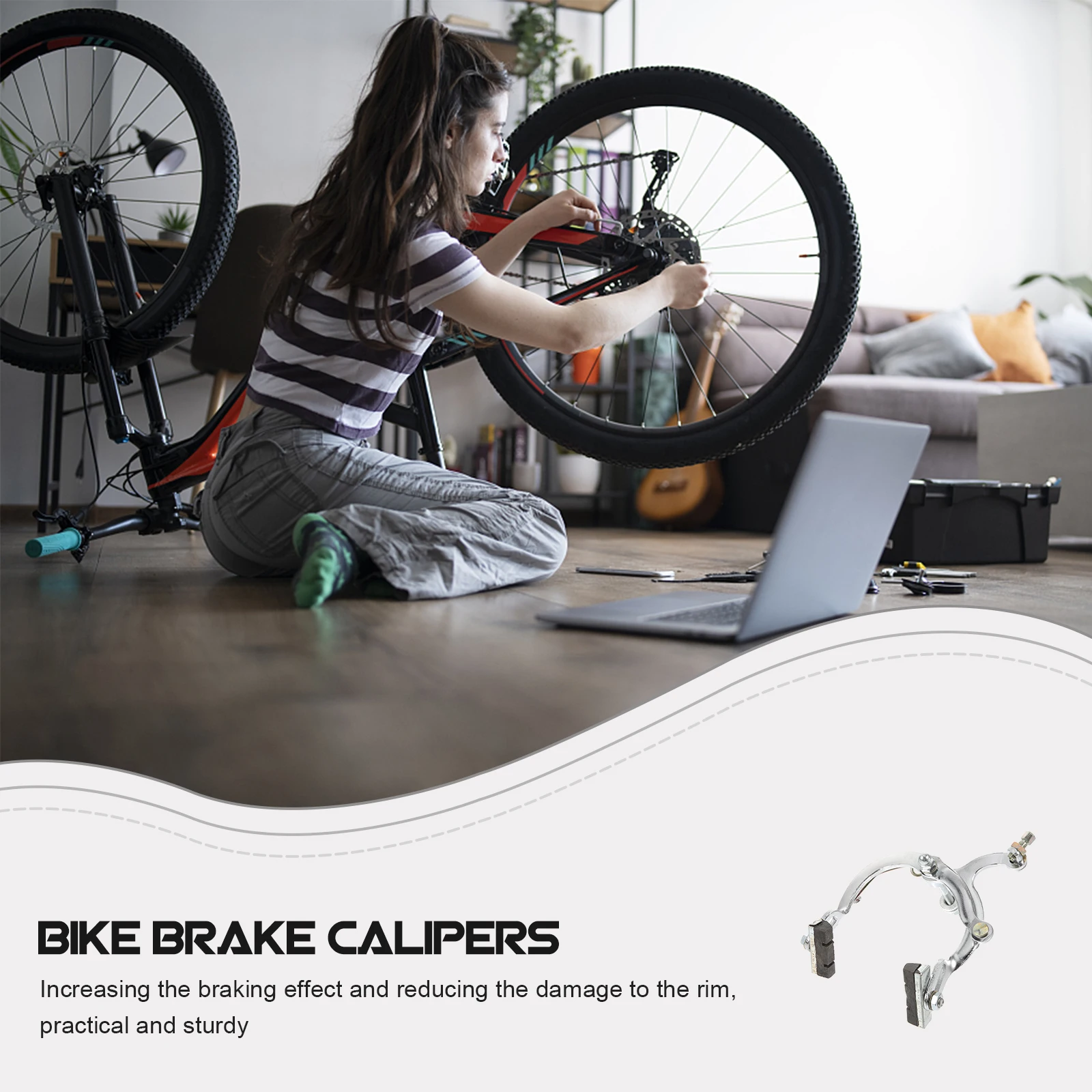 

2pcs Bicycle Clamp Brake Calipers Rubber Metal Durable Enhanced Braking Mountain Road Bikes Noise Reduction Long Lasting