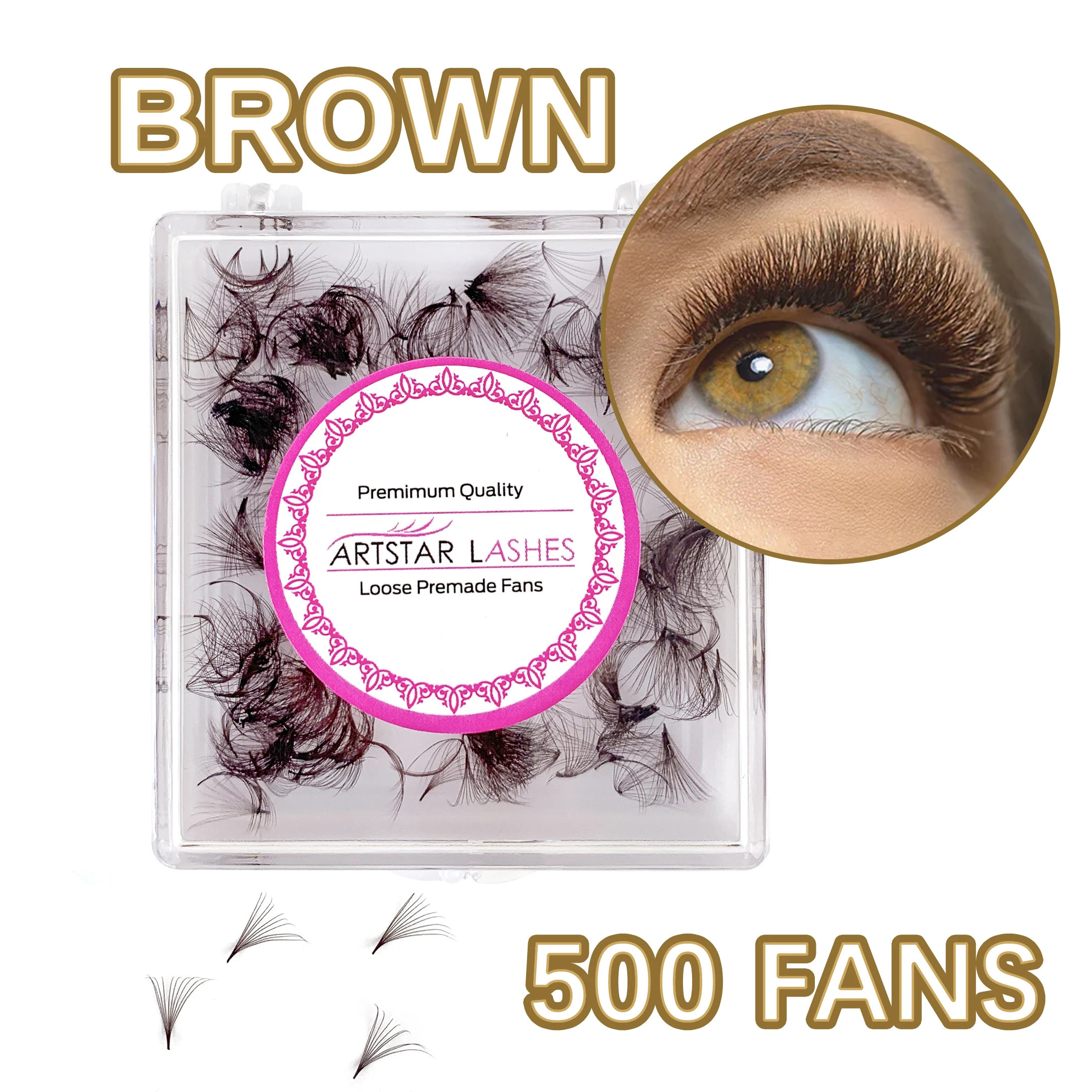 ARTSTAR Brown Premade Fan Lash Extensions 5D to 20D Thin Pointy Base 500 Fans Loose Promade Volume Lashes  Makeup Cilio